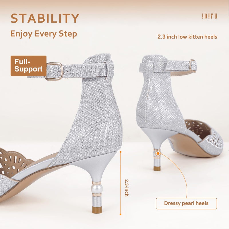 IDIFU Women's IN2 Candice Wedding Rhinestones Sequins Low Kitten Heels Pumps Dress Evening Shoes for Women Bridal Bride Silver 9.5 B(M) US - Image 5